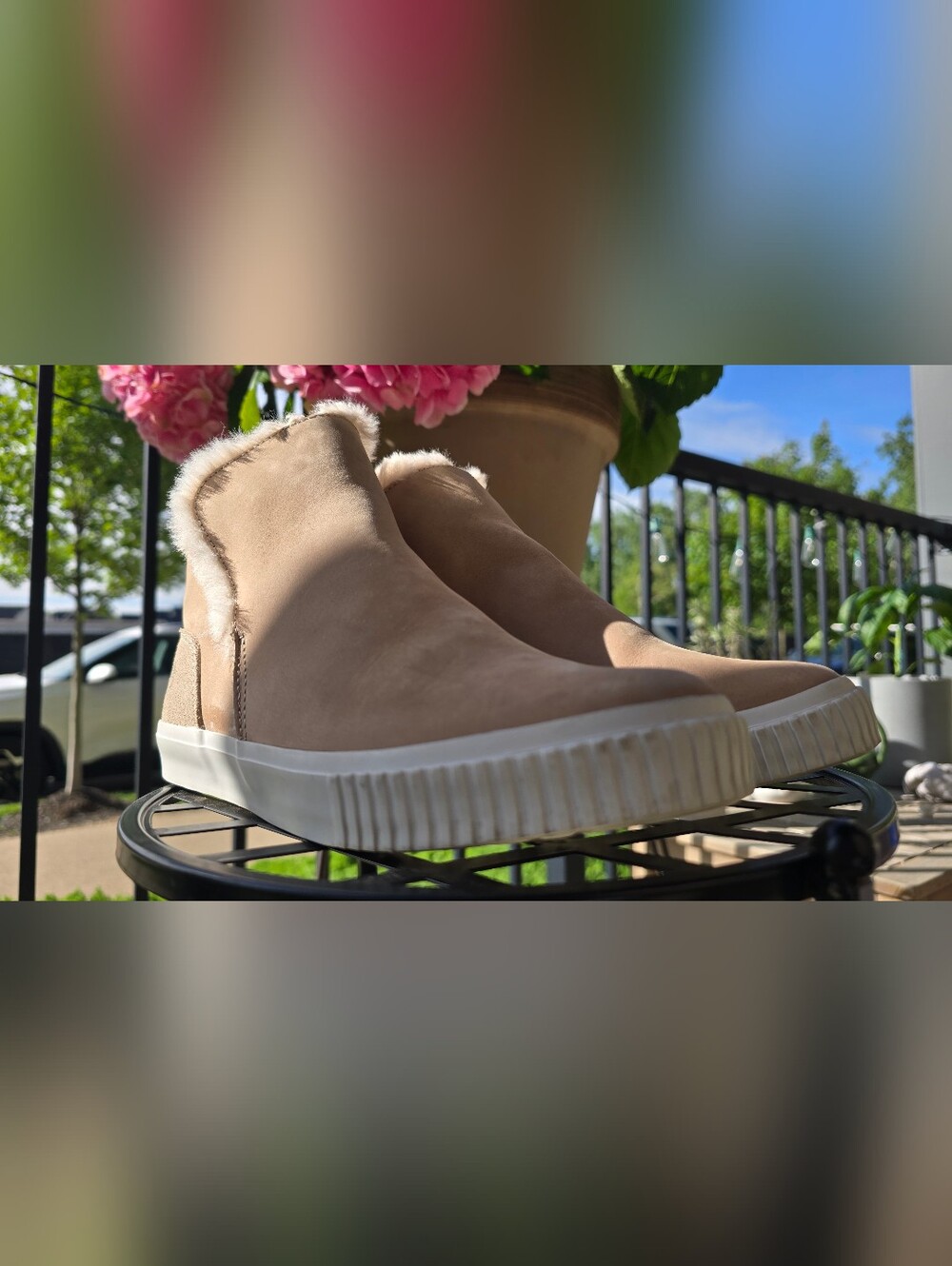Timberland Beige Suede Shearling Ankle Boots Women’s Size 7.5 White Sole
